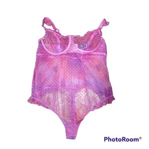 Torrid size 2 pink & purple heart mesh ruffle bodysuit nwt